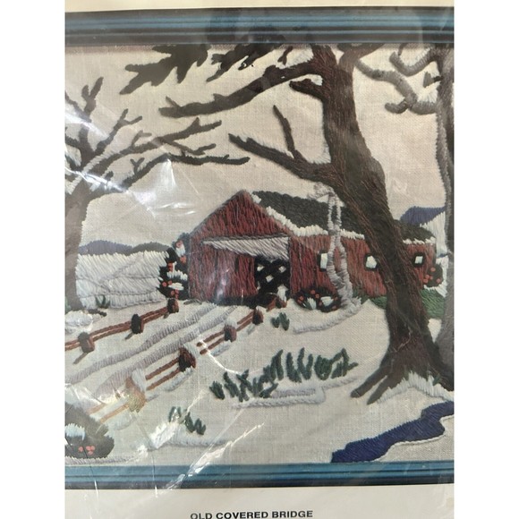 Scovill Dritz CREWEL EMBROIDERY KIT Old Covered Bridge 6108 SEALED NOS NIB - Picture 3 of 4